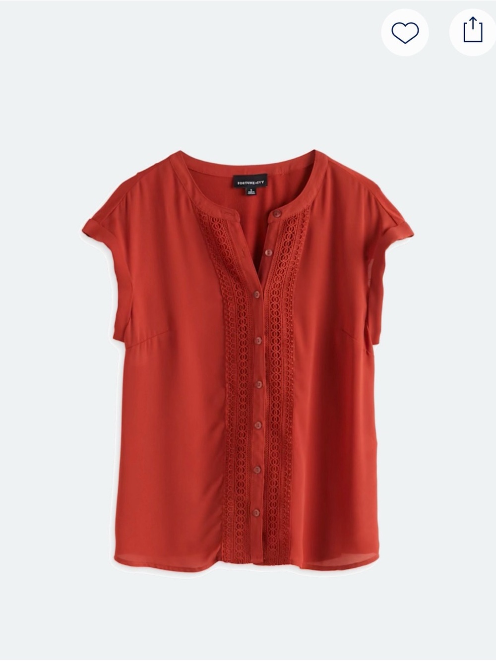 Fortune + Ivy Rust Lace-Trim Button Front Blouse
